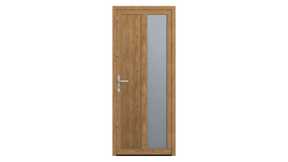 Porte d'entrée bois LONGITUDE 5 Porte d'entrée bois avec rectangle vitrée sur le droite